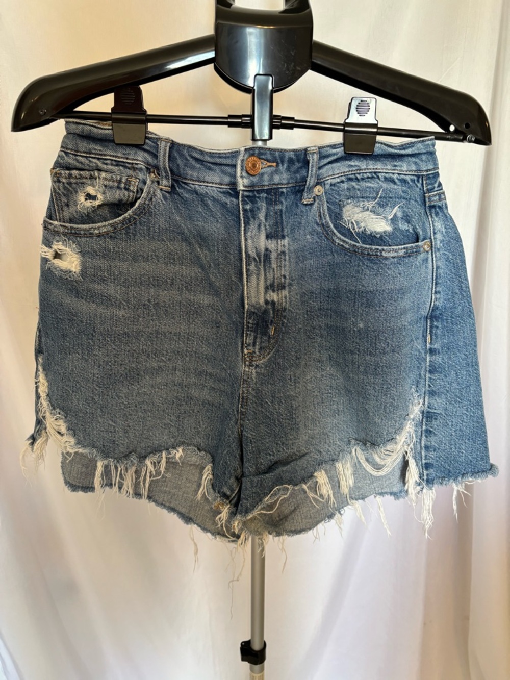 American Eagle Outfitters Distressed Light Blue High-Rise Denim Shorts
